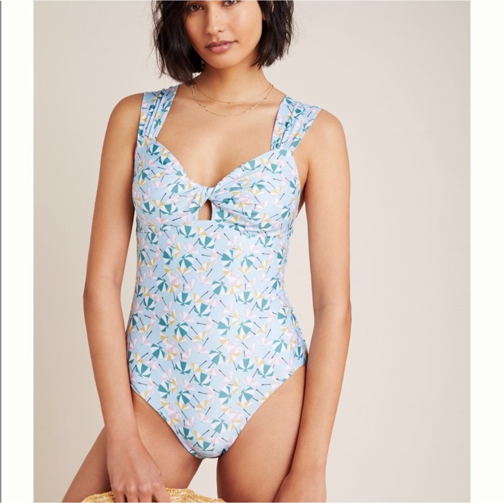Anthropologie Rion One Piece Swimsuit Size XS Twist Front Women Preppy Beach